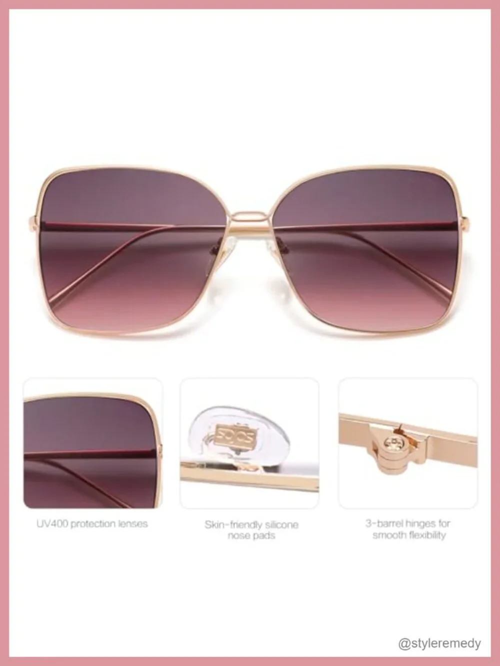 Trendy Square Oversized Sunglasses UV400 Large Big Designer Shades Metal Frame
